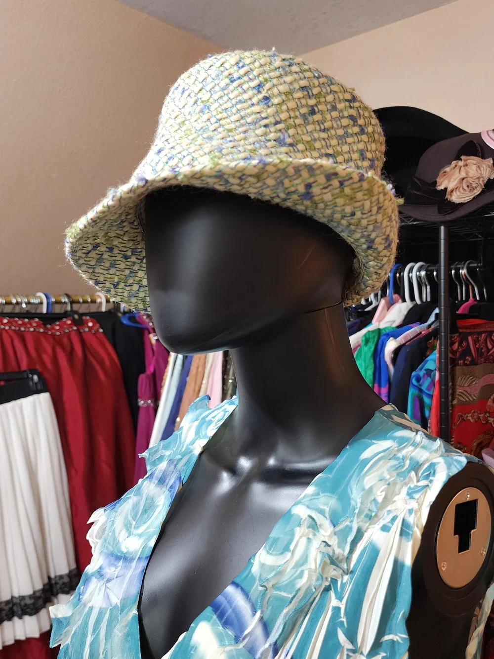 Vintage Tweed Bucket Hat - Green, Cream, Blue